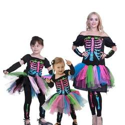 New Fashion Halloween Costume Bones Tutu Dress Halloween Costume For Family Adult/kids Skeleton Jumpsuit Party Group Fancy Dress