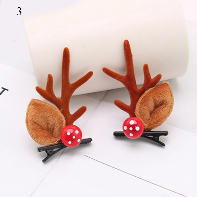 2pcs Cute Deer Ear Hair Pins Christmas Barrettes Flower Hair Decoration Beautiful Deer Antlers Hair Clips Kids Hair Accessories