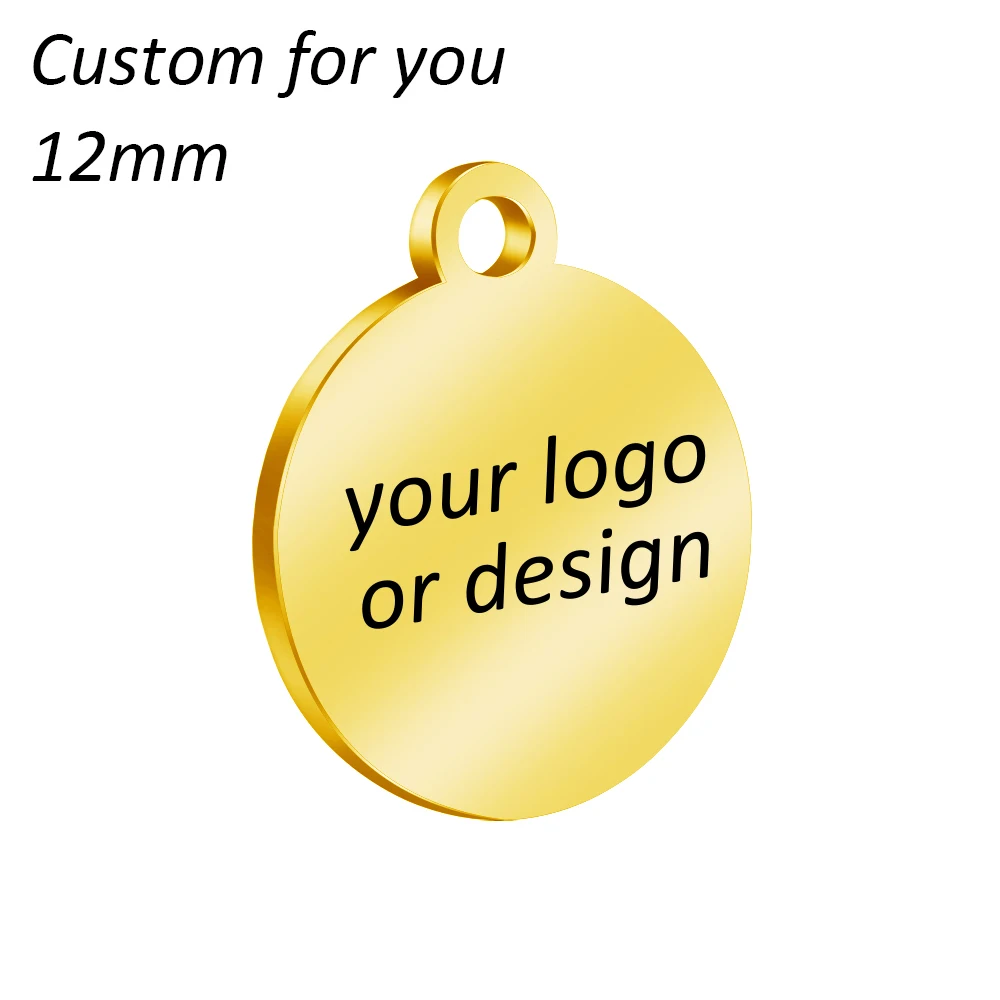 MaiLun 50 Stück 12 mm Edelstahl-Tags, individuelles Logo-Design, Text, lasergraviert, Halskette, Anhänger, Armband-Charms, gravierbare Charms – Detail 1