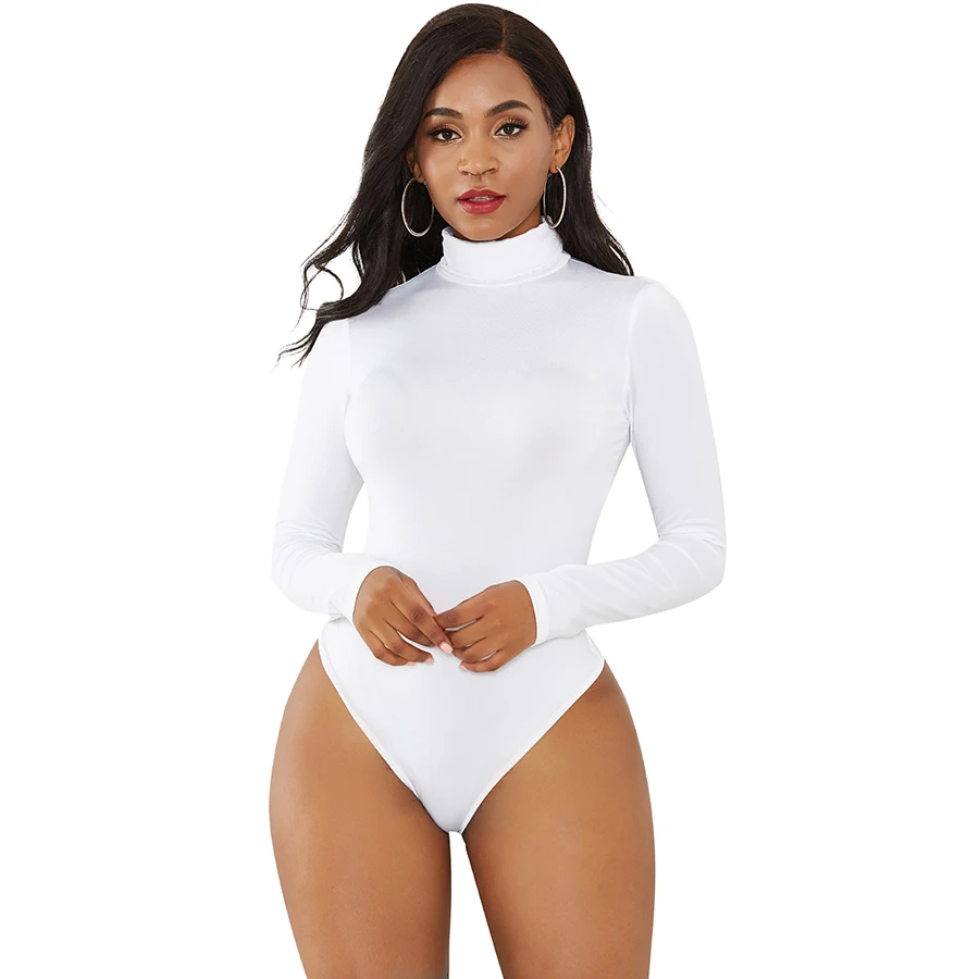 11 cores manga longa magro bodysuit feminino inverno outono sólido gola alta casual corpo superior macacão preto branco