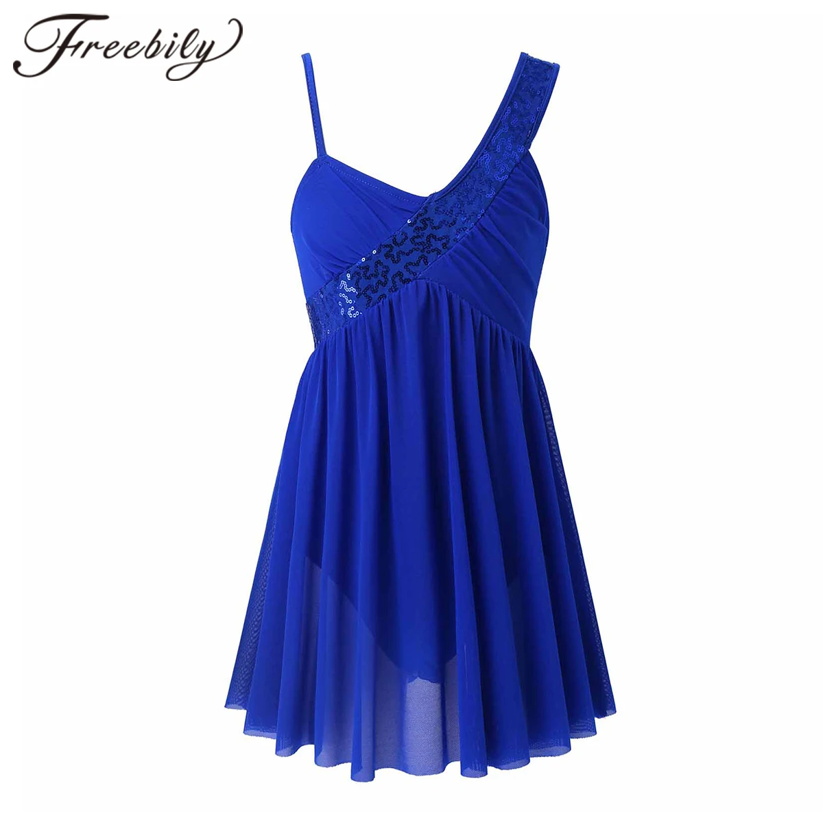 

Балетное платье для девочек с пайетками, Детская танцевальная одежда платье с асимметричным подолом без Рукавов плечевой ремень Фигурное катание танцевальное платье, гимнастический купальник