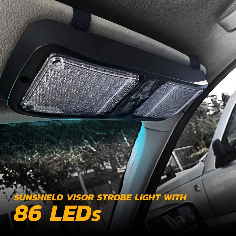 RCL Red Blue 86 LED Sun Visor Emergency Strobe Lights 12 Flash Modes Hazard Police Warning Light for Law Enforcement Vehicle