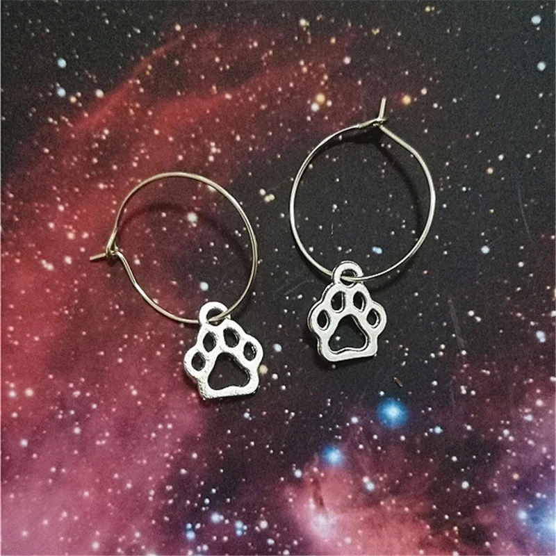 2cm Cute Paw Hoop Earrings, Antique Silver Color Earrings, Boho Earrings, Body Jewelry, Animal Lover, Dog Paw Cat Paw Earrings