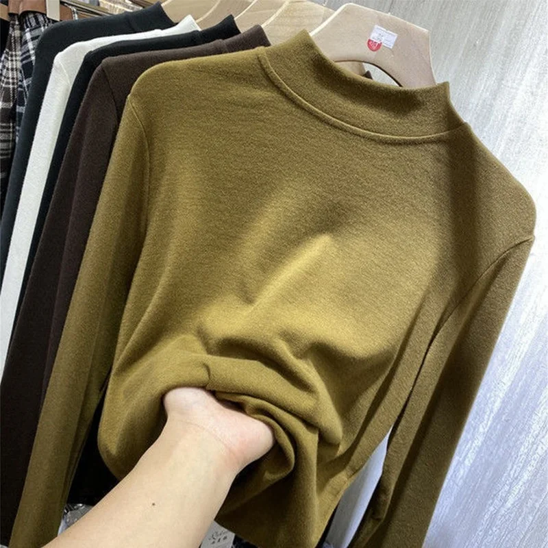 

Brushed Plus Velvet Long Sleeve T Shirt Bottoming Shirt Women Fall Winter 2021 New All Match Top Ins Y2k Top