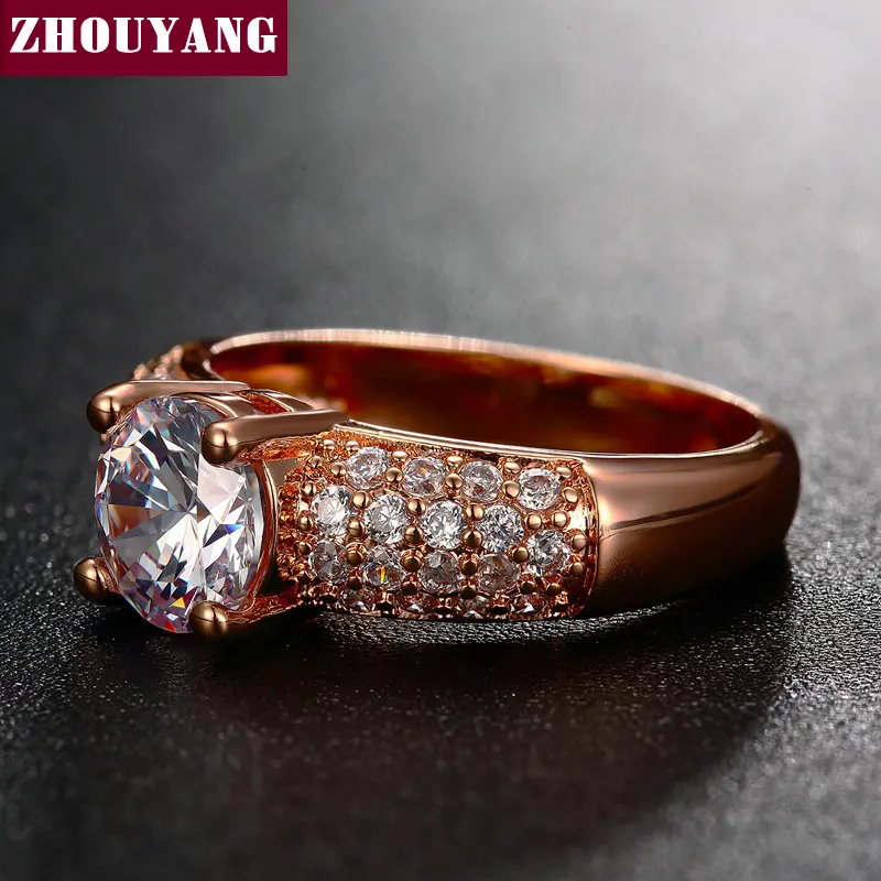 Micropave Setting 7mm 4 claws 1.5ct AAA+ CZ Wedding Ring Rose Gold Color Luxury Jewelry Women ZYR105