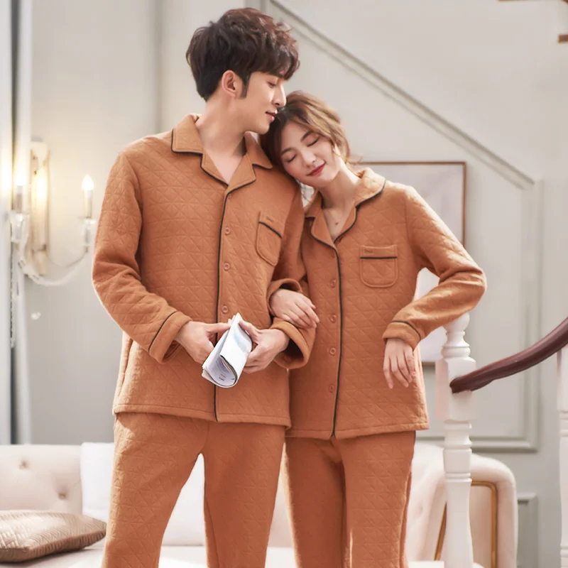 Fashion caramel colour lovers quilted pajamas female warm pyjamas thicken 100% cotton long sleeve pajama set winter leisure wear