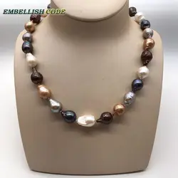 Normal Size Baroque Necklace Tissue Nucleated Flame Ball Pear Shape White Blue Gray Yellow Brown Color Natural Freshwater Pearls