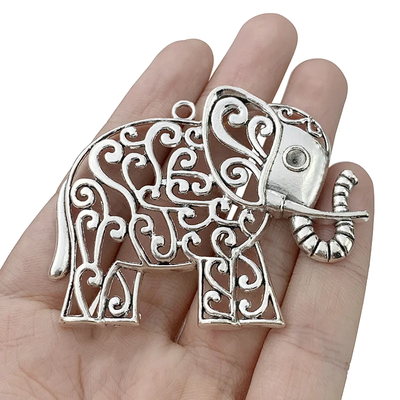 

3 x Tibetan Silver Color Large Filigree Animal Elephant Charms Pendants for Jewelry Necklace Making Findings Accessories 65x50mm