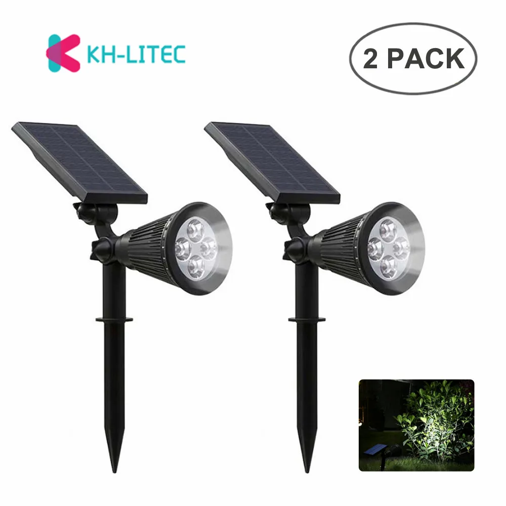 KHLITEC 2 Pack Solar Lights 2-in-1 Waterproof 4 LED Solar Spotlight Adjustable Wall Landscape Light Adjustable For Yard Garden