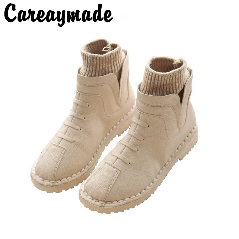 

Careaymade-Wool mouth round head warm and waterproof flat-soled soft-soled handicraft boots and winter ankle boots