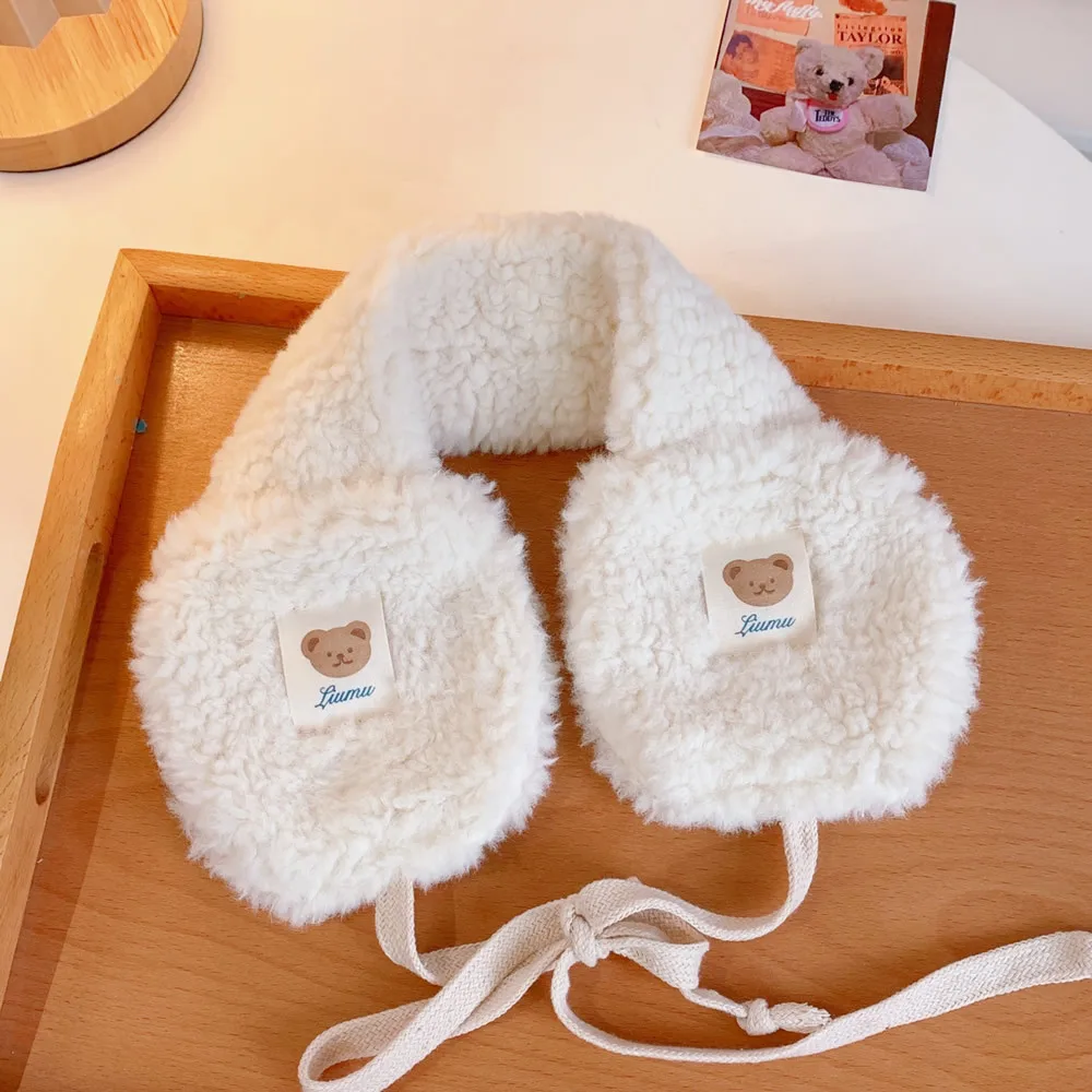 2021 New Fashion Korea Women Winter Warm Plush Earmuff Ear Warmer Cute Bear Adults Kids Tie Plush Earmuffs Orejeras De Invierno