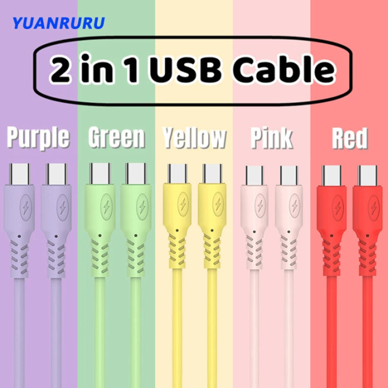 USB Cable 2 in 1 Type-C Cable Wire Fast Data Charging for Huawei xiaomi Quick Charge USB Wire Cord Color Liquid Silicone Cable