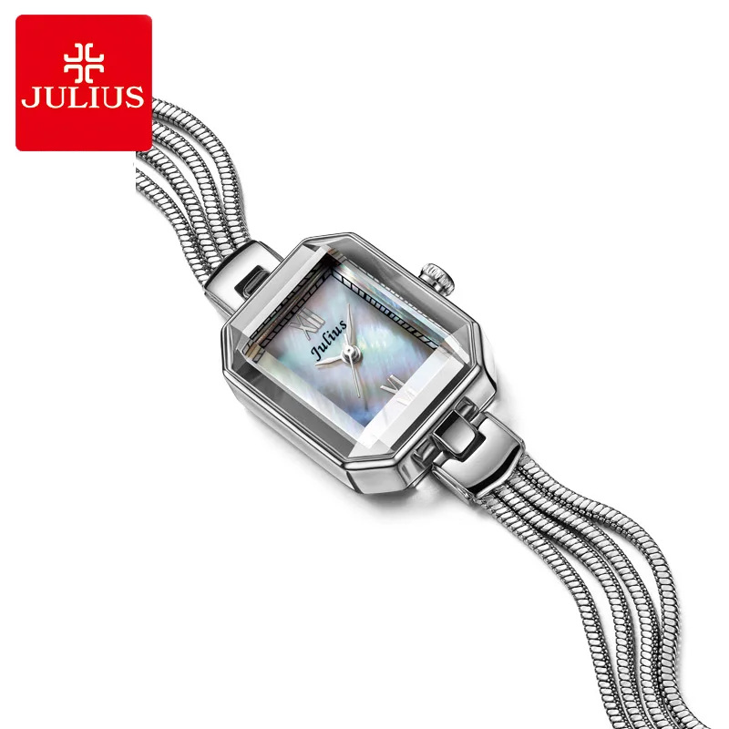 Julius Women's Watch Japan Quartz Hours Fine Fashion Snake Chain Bracelet Band Clock Rectangle Shell Girl's Gift No Box