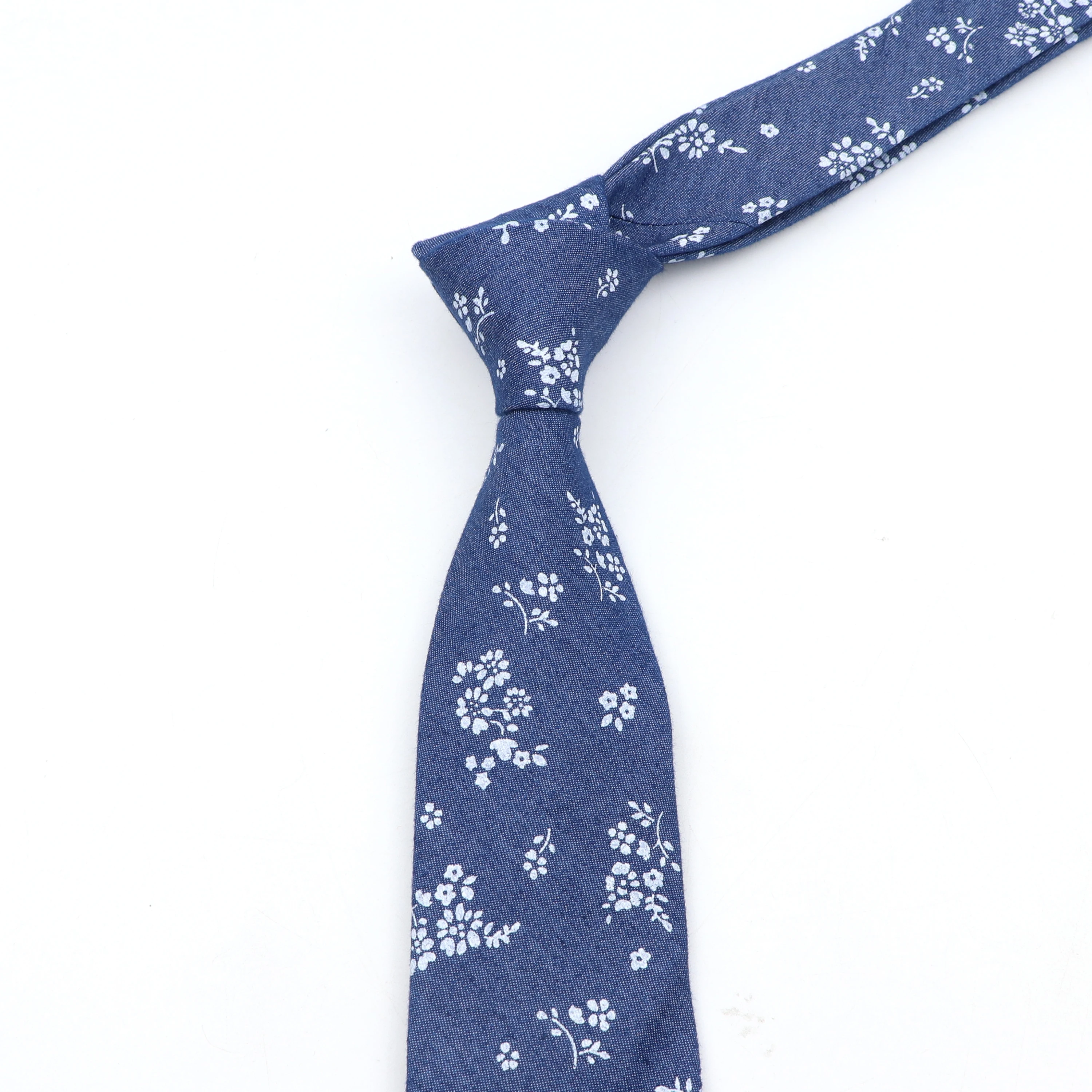 Cotton Denim Ties Men's Print Floral Dot Blue Handmade Tie For Wedding Business Casual Party 7CM Narrow Funny Cravate Gift