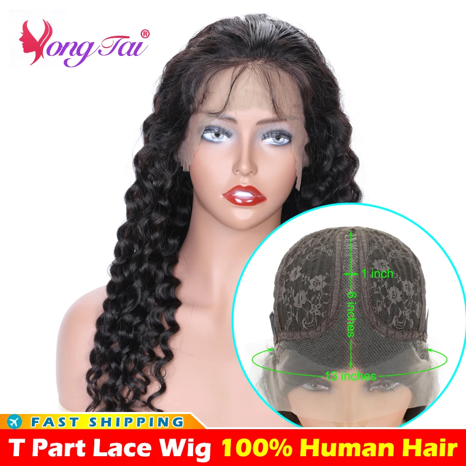 YuYongtai Malaysian Hair Deep Wave Transparent T Part Lace Wigs For Women Human Hair Pre Plucked Promo Free Shipping From China