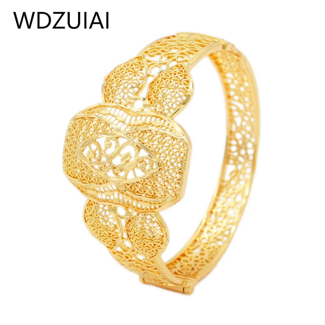 WDZUIAI Top Quality Cuff Bracelet Gold Color Big Size For Women Girl Bridal Wedding Bangle African Arab Dubai Lady Luxury Bangle