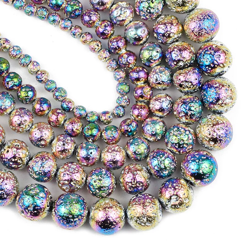 JHNBY Bright Colorful Lava volcanics ore Natural Stone 4/6/8/10/12MM Round Spacers Loose beads for Jewelry making DIY bracelets