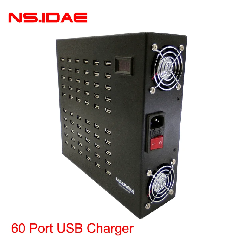 60Port USB Charger Power Adapter Wall Fast Charging Dock Station 600W Compatible with Apple iPhone iPad Samsung Huawei Smartphon