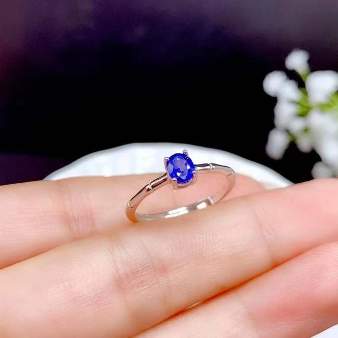 CoLife Jewelry 100% Natural Sapphire Ring for Engagement 4mm*5mm Blue Sapphire Silver Wedding Ring 925 Silver Sapphire Jewelry