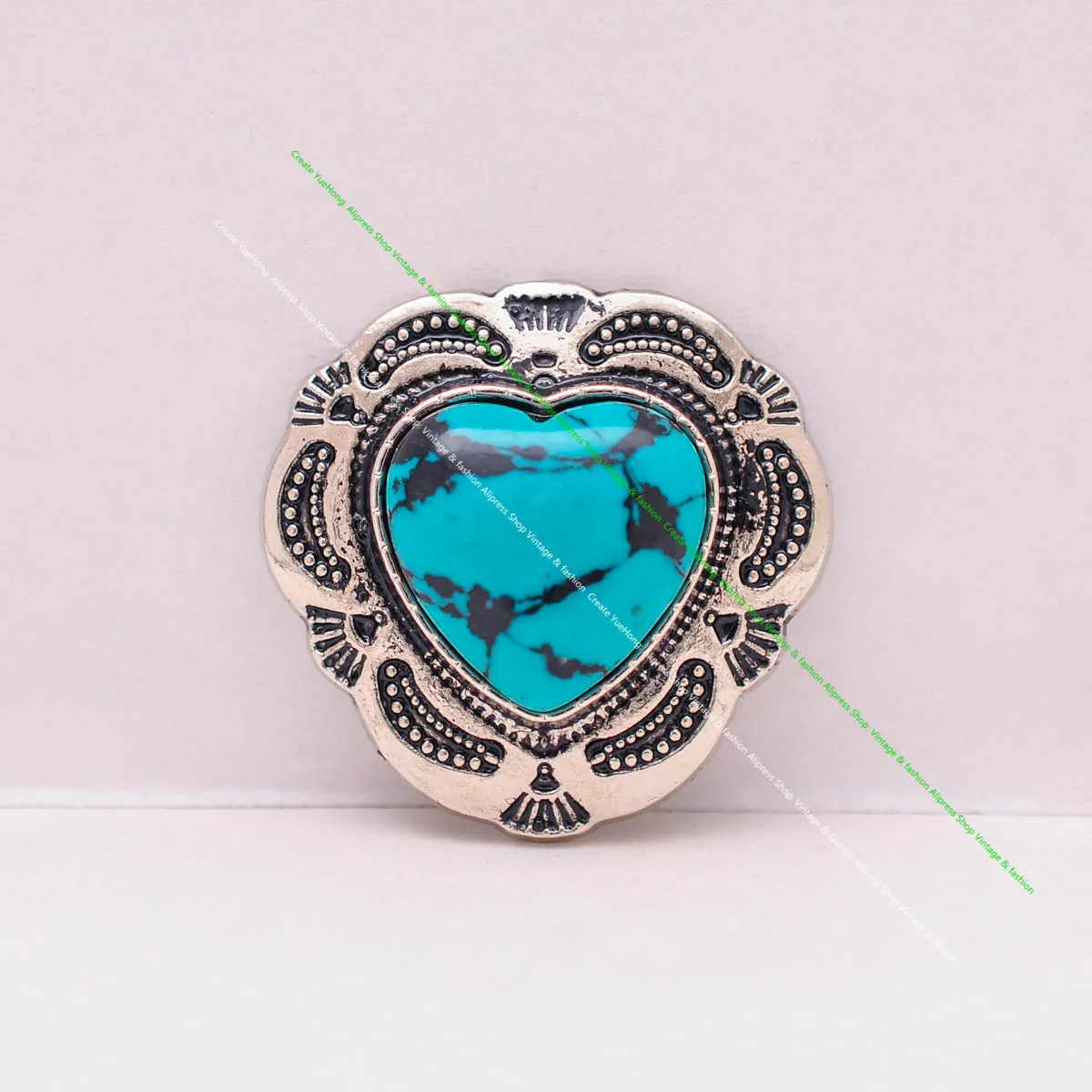 10X Silber Indische Blume Kunst Echt Grün Liebe Herz Türkis Leathercraft Haar Zubehör Nähen Schaft Taste Concho Verschluss – Detail 1