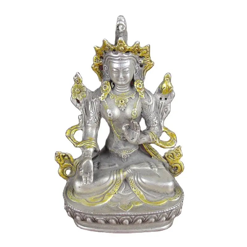 

China Old Feng Shui Ornaments White Copper Gild Silver Tibetan Buddha Statue