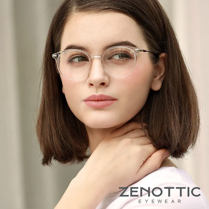 ZENOTTIC Custom Retro Round Prescription Glasses Women Optical Myopia Hyperopia Anti-Blue-Ray Photochromic Eyeglasses