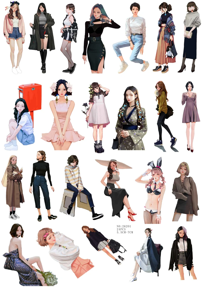 Stickers 24PCS Cartoon Girls Stickers Crafts And Scrapbooking Stickers Book Student Label Decorative Sticker DIY Stationery