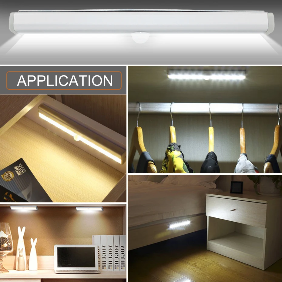 LED Under Cabinet Light 6/10 LEDs  PIR LED Motion Sensor Light For Closet Stairs Kitchen Cupboard Wardrobe Bed Night Light luces