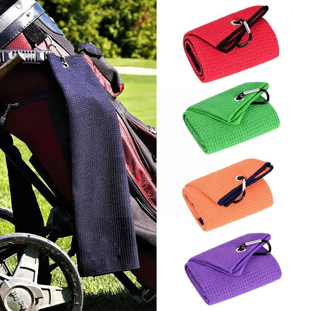 New Good Absorbency Golf Towel Waffle Pattern Cotton Towels With Carabiner Buckle Safety 8Colors Cleaning Golf Towel For Running