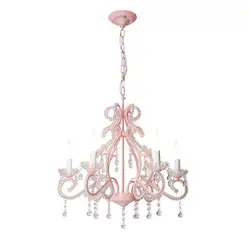 Warm And Simple Princess Room Children's Room Bedroom Girl Pink LED Crystal Pendant Lamps