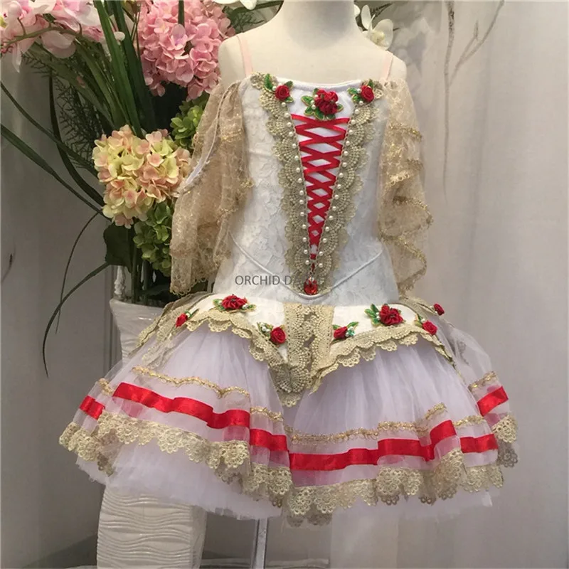 

Professional Christmas High Quality Fashion Unique Design Gold Girls Ballet Romantic Tutu Dress