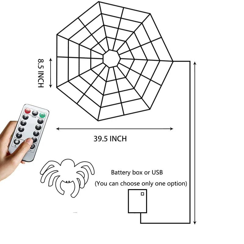 Halloween Party Decoration LED Spider Web Lights Indoor Outdoor Atmosphere Layout Ghost Festival Props Remote Control Net Light