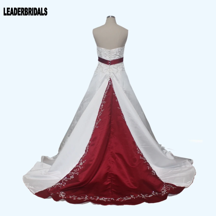 Alte Rot Blau Korsett Brautkleider Kapelle Zug Liebsten Perlen Stickerei Kirche Garten Farbe Accent Lace-up Brautkleider