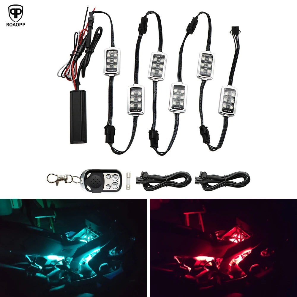 

ROAOPP 36 LED 6 RGB Smart Brake Lights Motorcycle Car Atmosphere Light Moto with Wireless Remote Control Decorative Strip