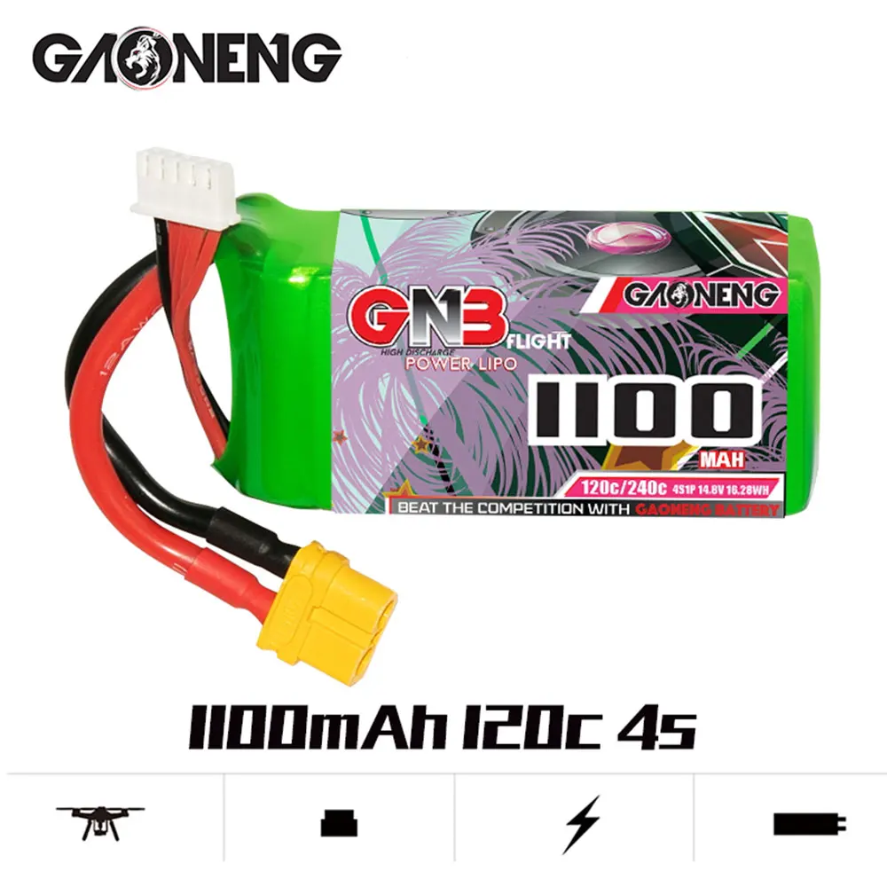 GAONENG GNB 1100MAH 14.8V 4S 120C XT60 RC LiPo Battery Drone FPV Light Weight New Model High C Rate