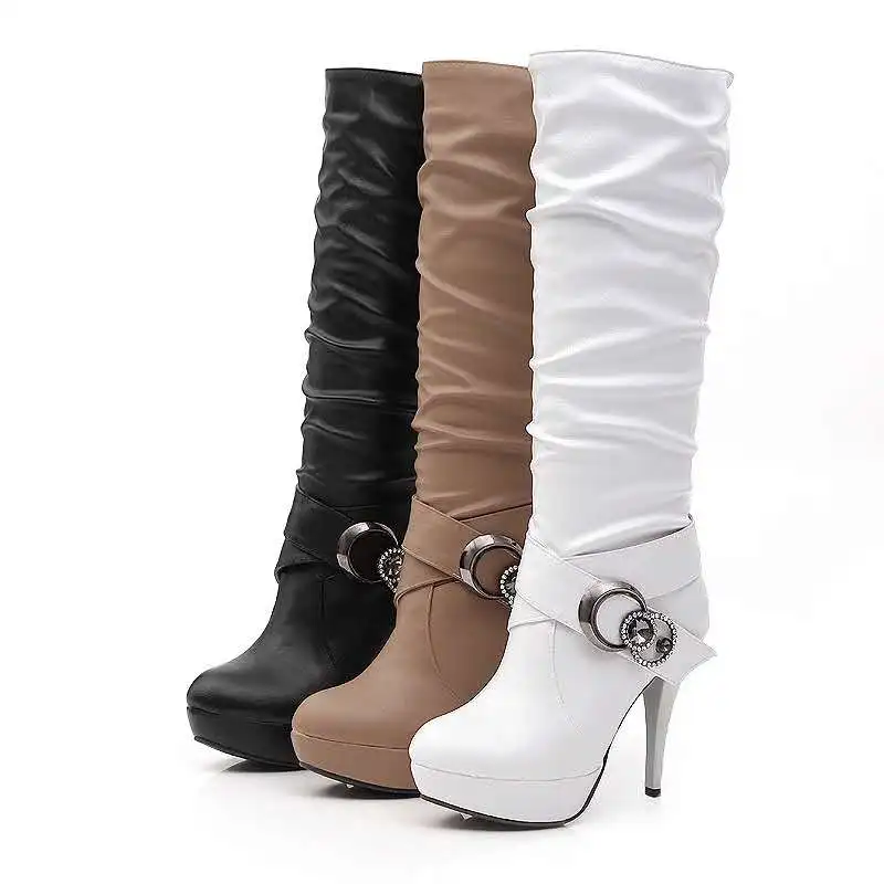 2021 Sexy Big Size 34-43 knee high boots  boots for women Thick Sole Platform high heel shoes Winter Autumn platform boots 918