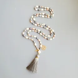 Lii Ji Real Multi Color Freshwater Pearl Beads Necklace Fashion Gold Color Coin Charm with Tassel Bohemia Long Handmade Jewelry