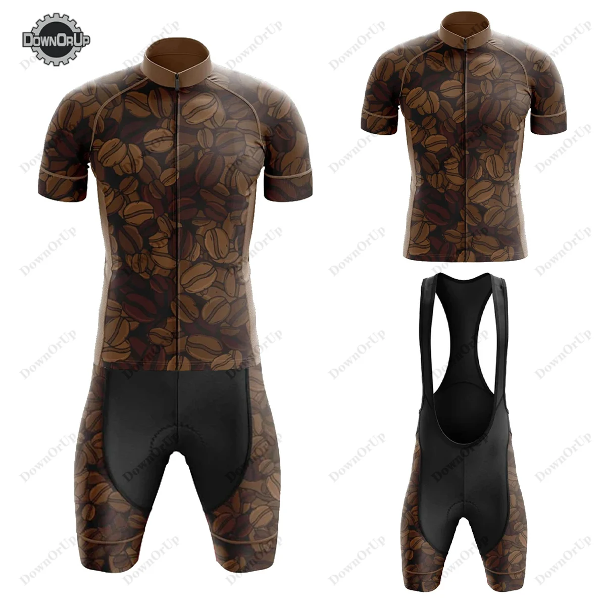 Coffee Beans Cycling Jersey Set Bike Suit And Bib Shorts Breathable 19D Gel Pad Maillot Ciclismo Hombre Cycling Clothing MTB