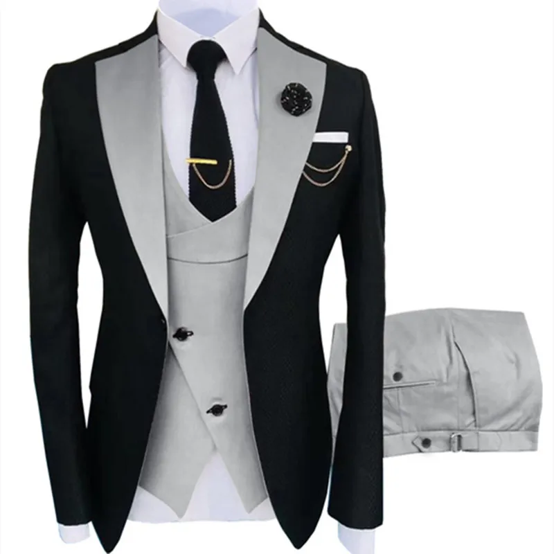 Slim Fit Men Suits Wedding Suit For Man Groomsmen Fashion Tuxedo 3 Peice Set Jacket Trousers Vest Party Stage Costume Homme