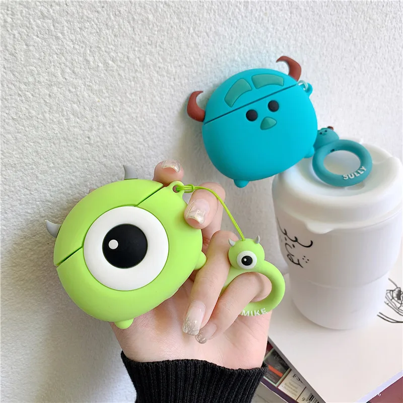 Disney cartoon suulley mike casos de silicone para airpods 1 2 proteção bluetooth sem fio fone de ouvido capa de carregamento para airpods pro
