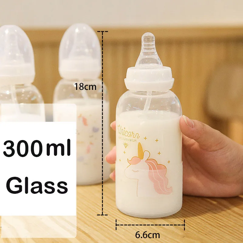 Cartoon Glass Baby Cup Horse Pattern Glass Juice Milk Tea Coffee Wine Creative Cup Gift For Childen Straw Bottle