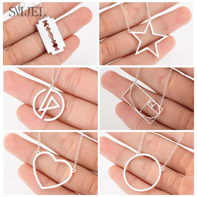 SMJEL Simple Star Circle Heart Lincoln Park Shaving Blade Golden Ratio Pendants Necklaces For Women Chain Necklace For Girls