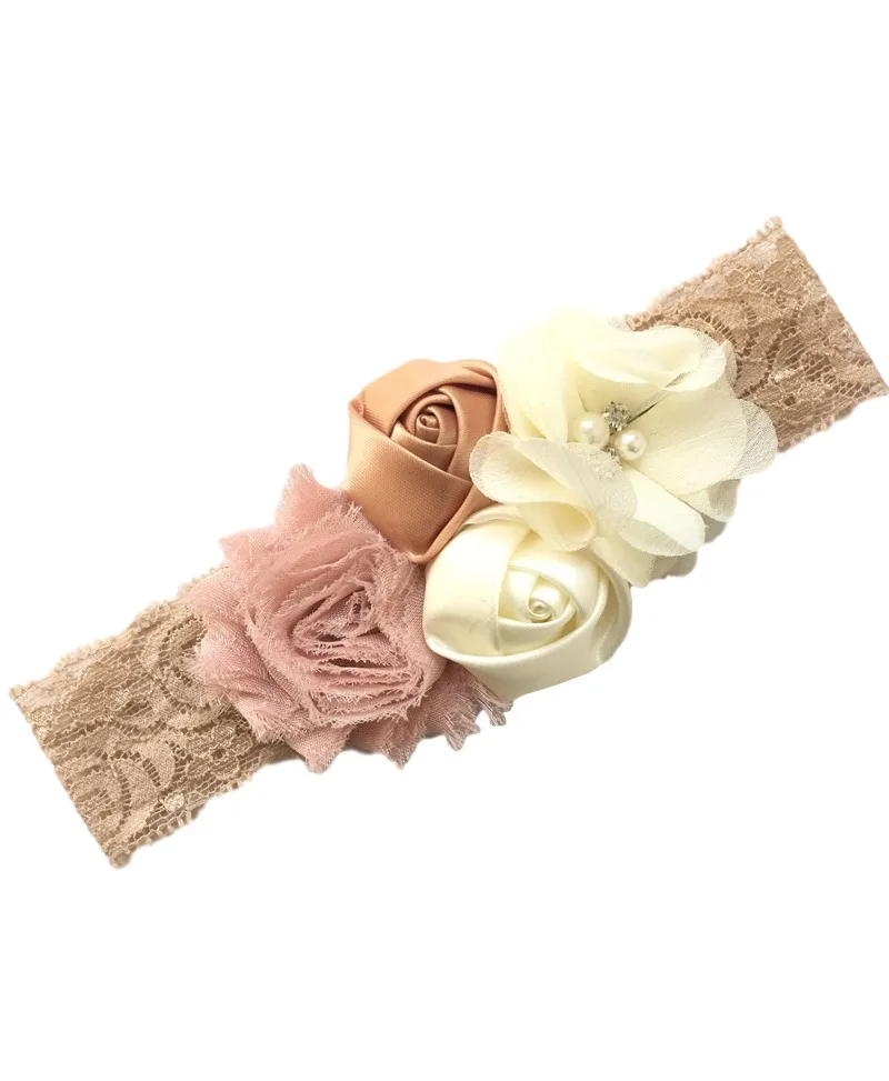 Elastic Chiffon Flower Headband para Recém-nascidos, strass Rendas Headbands para Bebés Meninas, Acessórios para Cabelo, Flower Headwear, Rose