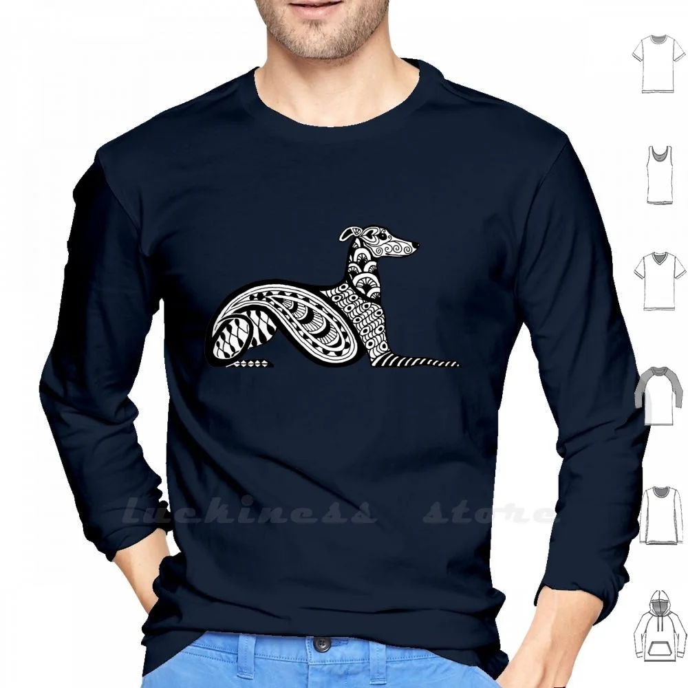 Zentangle Whippet Long Sleeve Men Teenage Baseball Shirt Whippet Art Deco Pen And Ink Zentangle Black And White Graphic Paisley