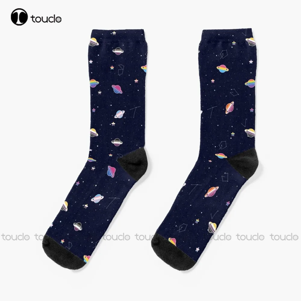 

Lgbtq Pride Planets & Stars In Space Pattern Socks Black Socks Personalized Custom Unisex Adult Teen Youth Socks Fashion New