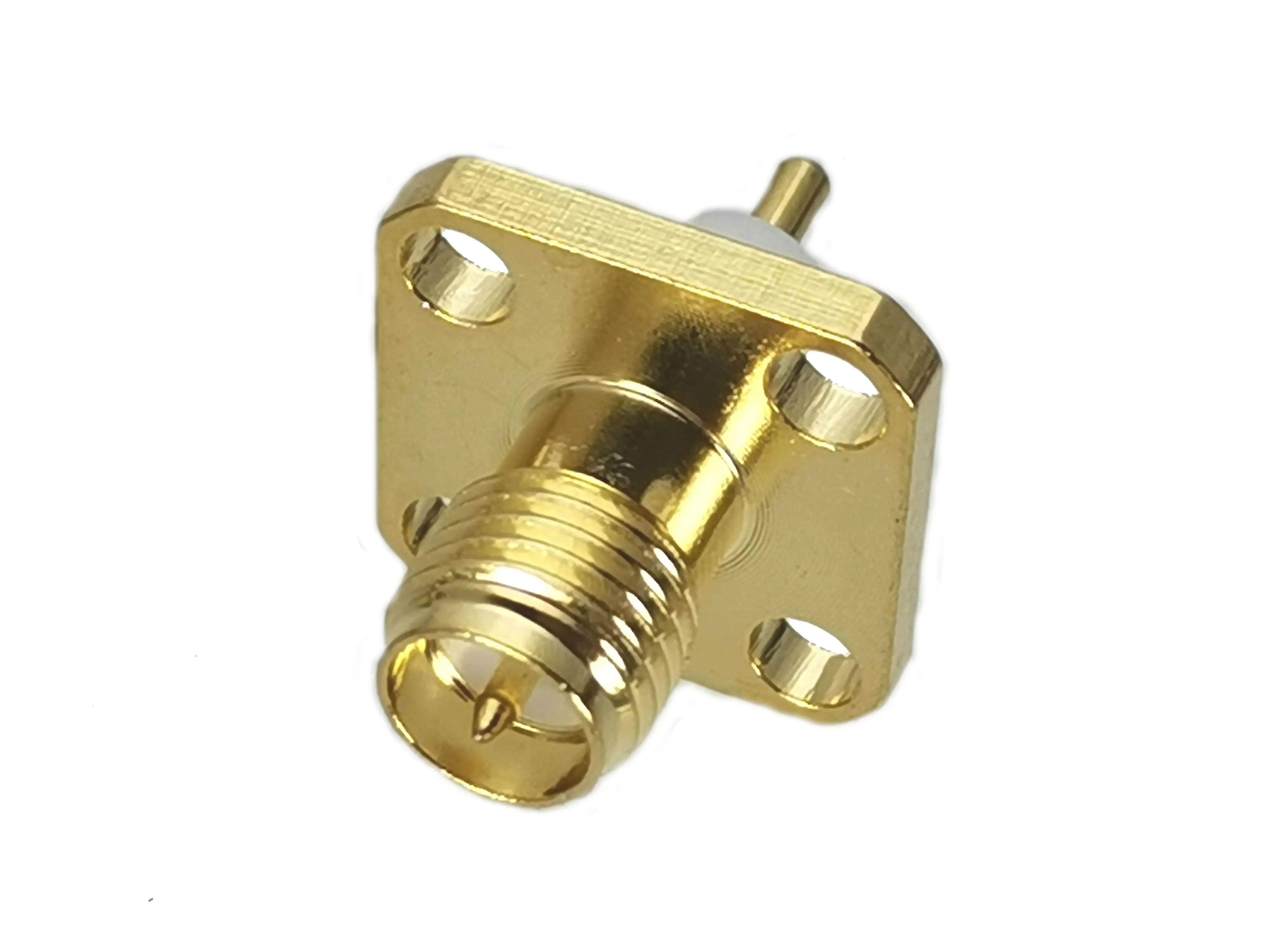 1pcs Connector RP SMA Female Plug 4-holes Flange PTFE Solder Cup Deck Mount RF Coaxial Wire Terminal