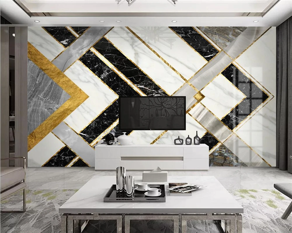 beibehang papel de parede Customized modern minimalist geometric marble pattern gold line TV background wallpaper