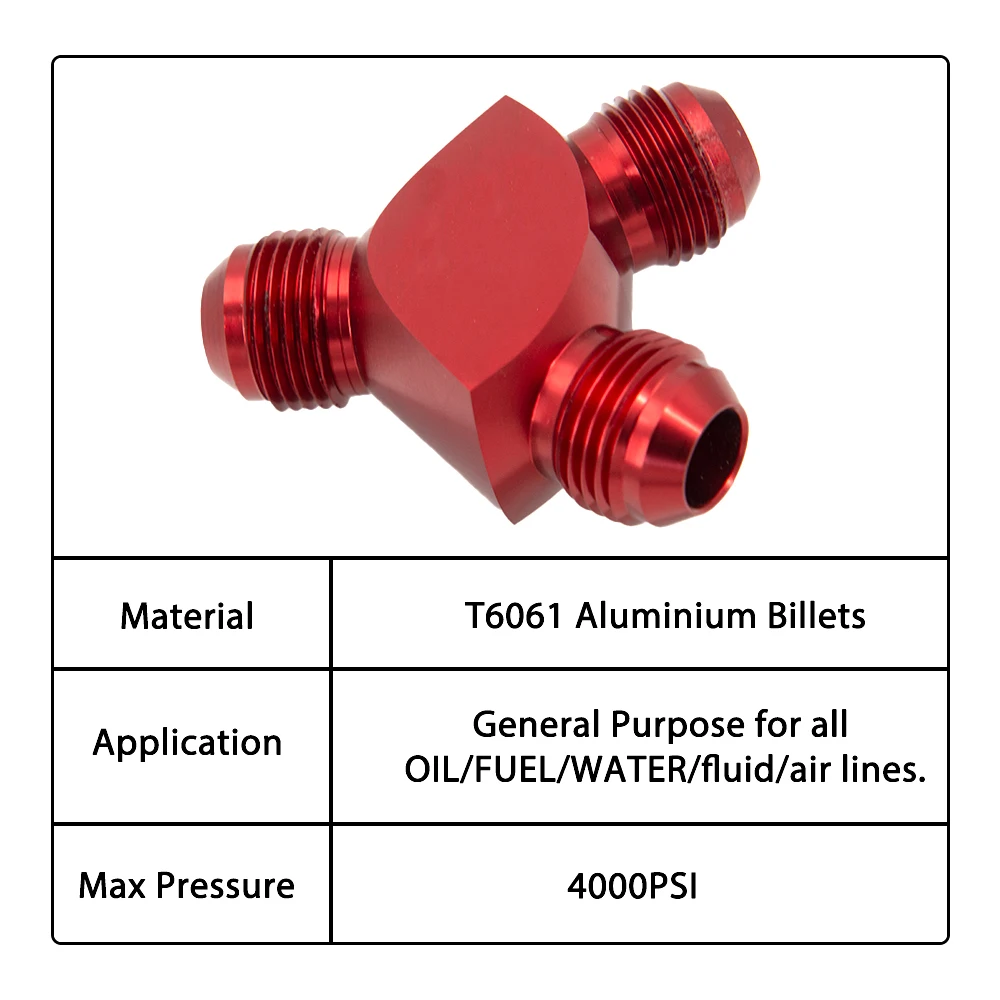 RED AN6 AN8 AN10 AN12 Aluminum Y Block Adapter Fittings Adaptor Y Type Oil Pipe Joint