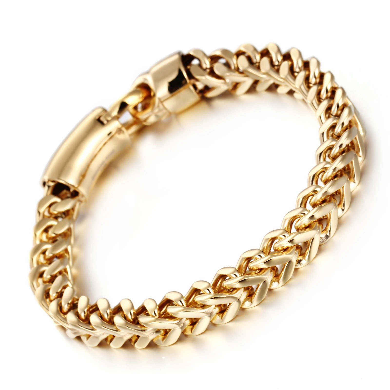 Kalen Dubai Gold Color Link Chain Bracelet For Men Stainless Steel Jewelry High Polished Hand Chain Accessories Birthday Gifts