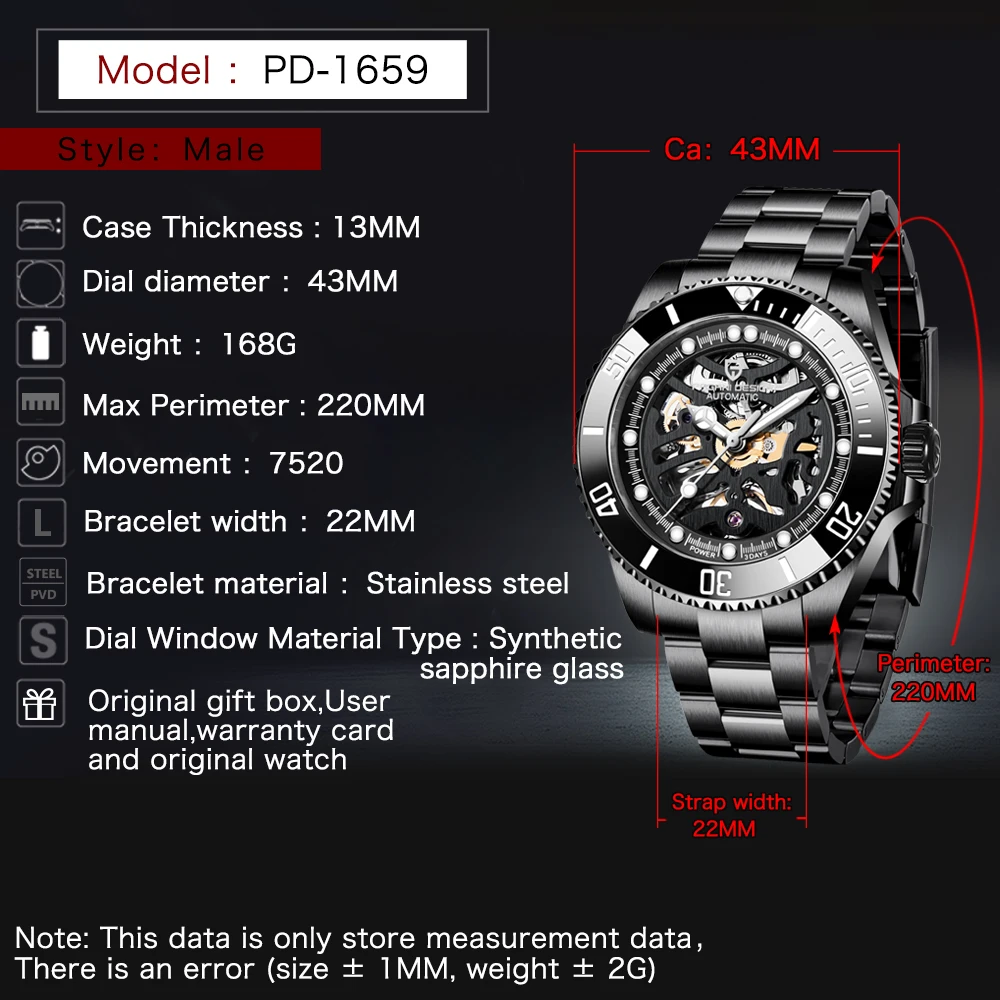 Sapphire Crystal Watch Men Skeleton Automatic Watches Mens 2021 Pagani Design Mechanical Wristwatch 10Bar Diver Ceramics Bezel